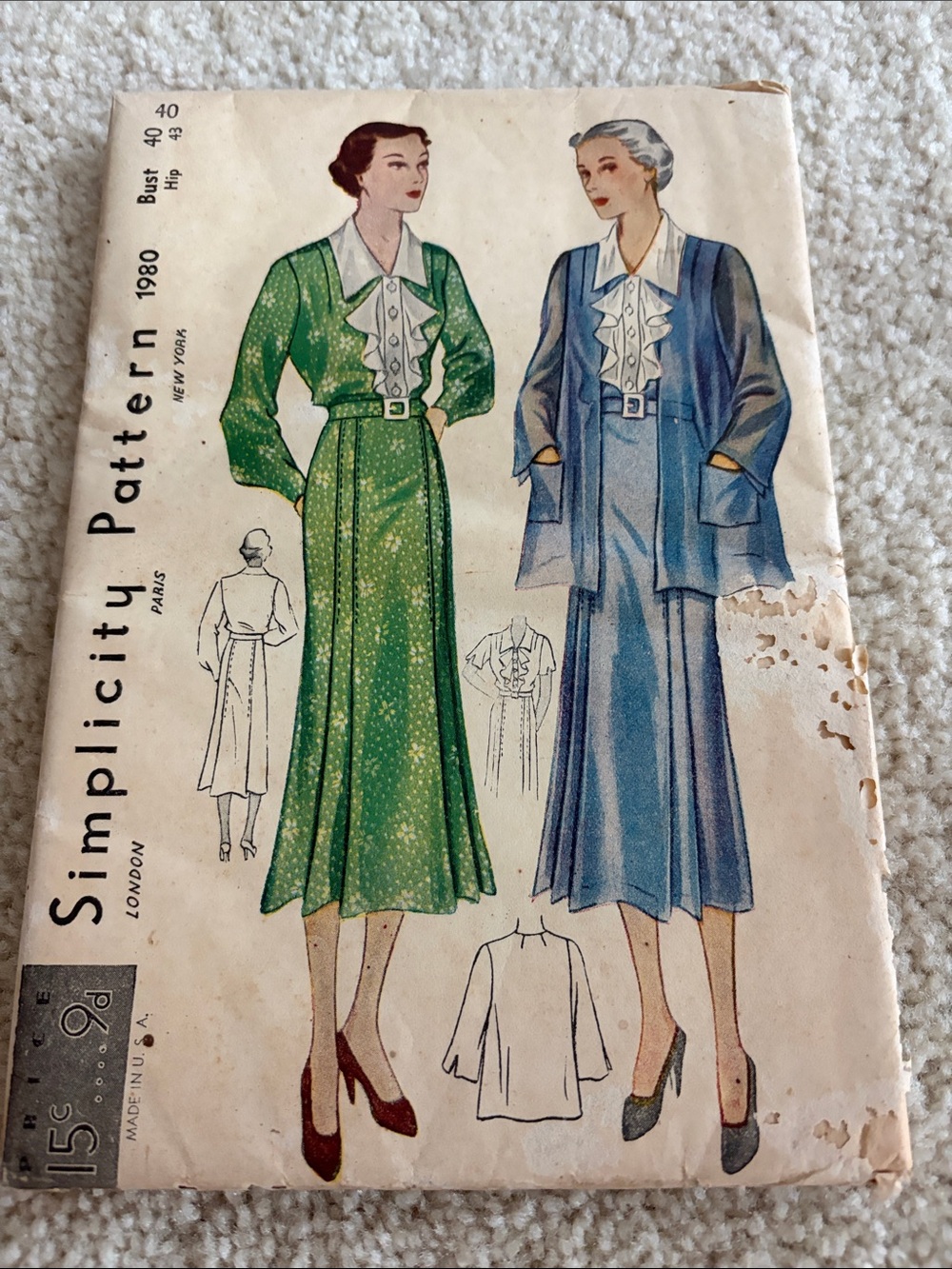 Simplicity vintage Midi dress and jacket ensemble, 40- inch bust